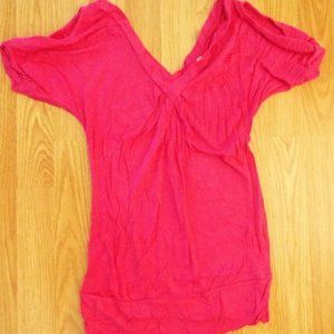 Women's Pink Super Soft V-Neck Slit Sleeve Small
